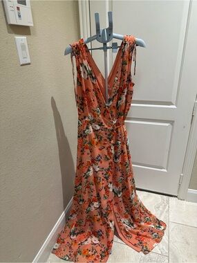 Floral V-Neck Maxi Dress in Coral